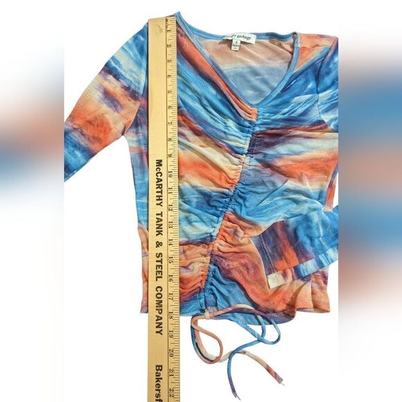 Pretty Garbage Asymmetrical Mesh Long Sleeve Drawstring Crop Top Small Y2K - Picture 5 of 8